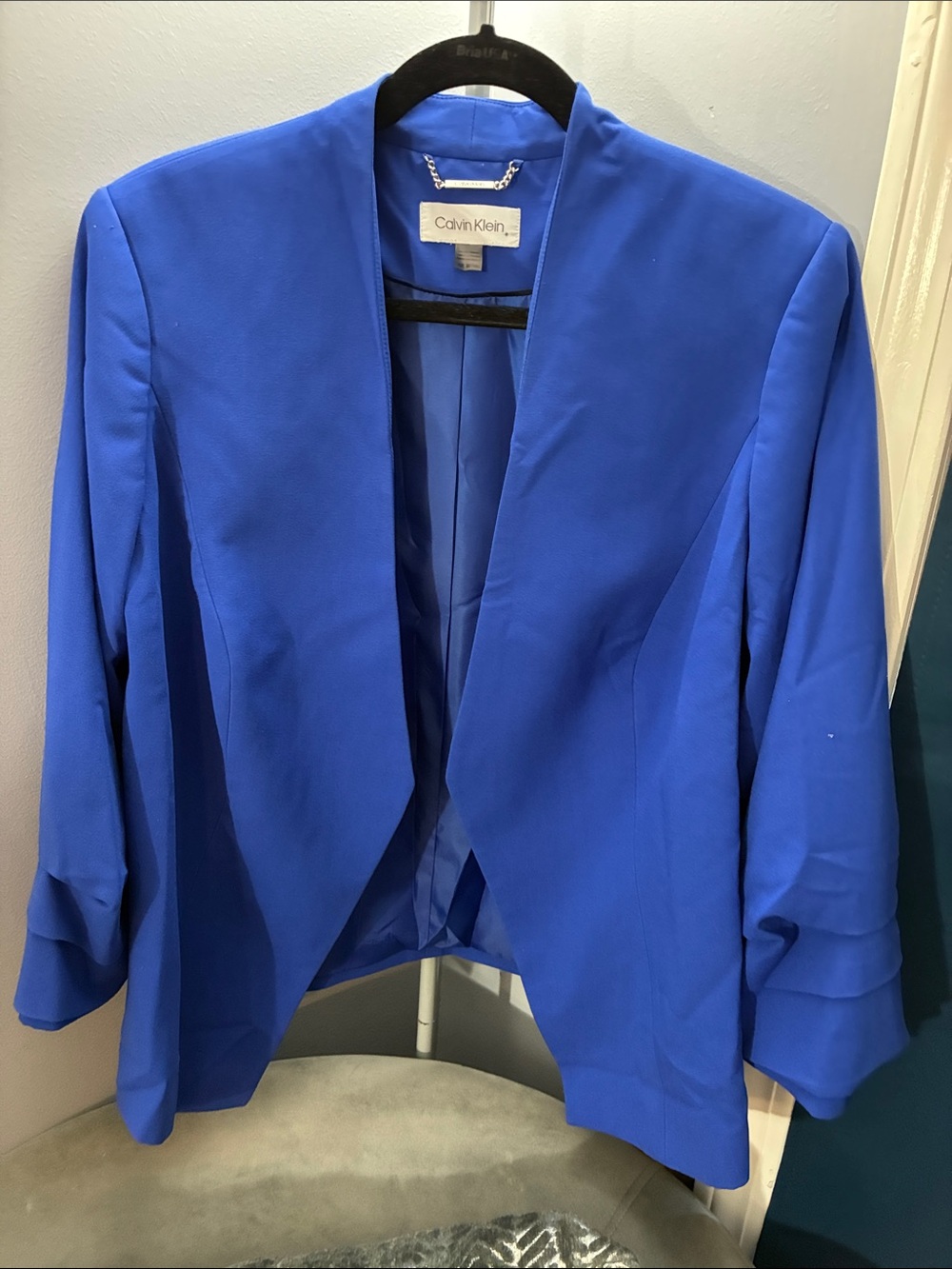Calvin Klein Cobalt Open-Front Collarless Blazer
